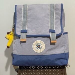 Kipling Two-Tone Blue Backpack with Yellow Charm